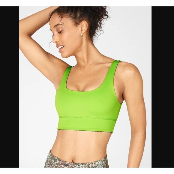 Fabletics Reversible Sports Bra XXS 0-2 Harlyn Earthen Brown Lime Green Citrus - Picture 6 of 16